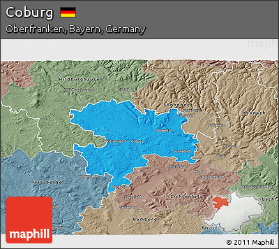 Political 3D Map of Coburg, semi-desaturated