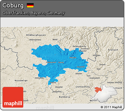 Political 3D Map of Coburg, shaded relief outside