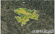 Satellite 3D Map of Coburg, darken, semi-desaturated
