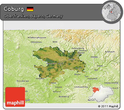 Satellite 3D Map of Coburg, physical outside