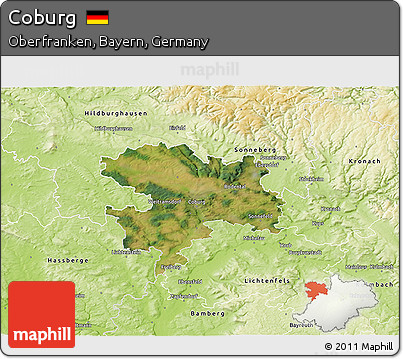Satellite 3D Map of Coburg, physical outside