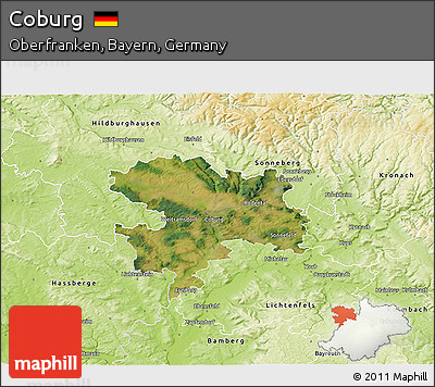 Satellite 3D Map of Coburg, physical outside