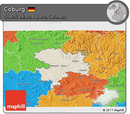 Shaded Relief 3D Map of Coburg, political outside