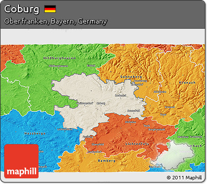 Shaded Relief 3D Map of Coburg, political outside