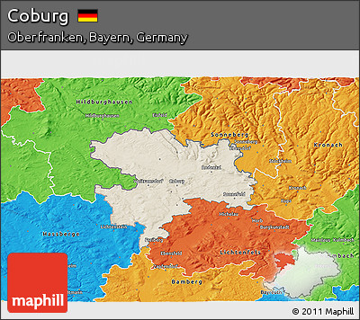 Shaded Relief 3D Map of Coburg, political outside