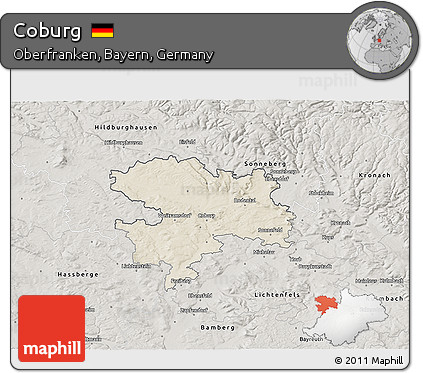 Shaded Relief 3D Map of Coburg, semi-desaturated