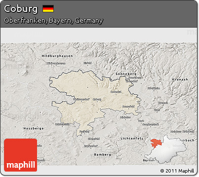 Shaded Relief 3D Map of Coburg, semi-desaturated