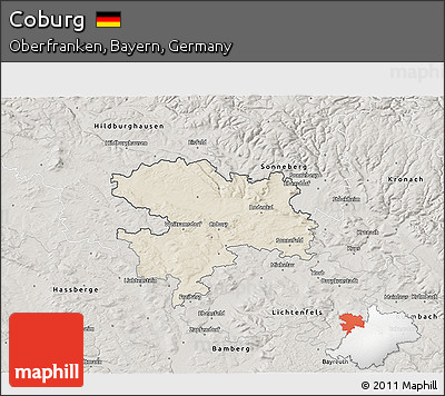 Shaded Relief 3D Map of Coburg, semi-desaturated