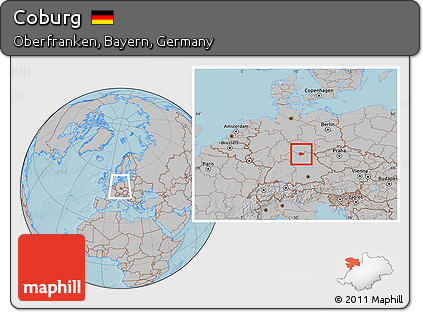 Gray Location Map of Coburg, within the entire country, hill shading
