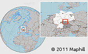 Gray Location Map of Coburg, highlighted country, highlighted grandparent region, within the entire country, hill shading