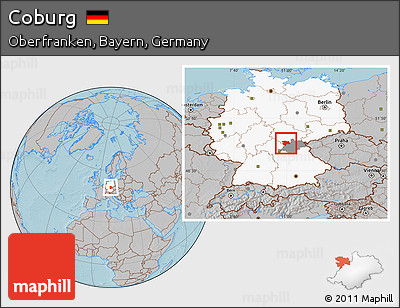 Gray Location Map of Coburg, highlighted country, highlighted parent region, hill shading