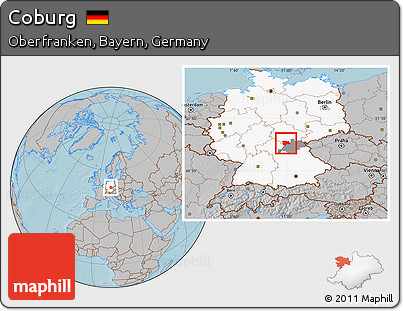 Gray Location Map of Coburg, highlighted country, highlighted parent region, hill shading