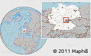Gray Location Map of Coburg, highlighted country, highlighted parent region, hill shading