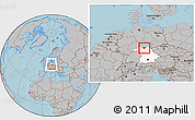 Gray Location Map of Coburg, highlighted grandparent region, within the entire country, hill shading