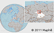 Gray Location Map of Coburg, highlighted parent region, highlighted grandparent region, hill shading