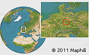 Satellite Location Map of Coburg, within the entire country
