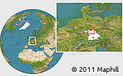 Satellite Location Map of Coburg, highlighted grandparent region, within the entire country