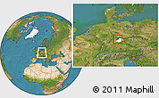 Satellite Location Map of Coburg, highlighted parent region, within the entire country