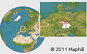Satellite Location Map of Coburg, highlighted parent region, highlighted grandparent region, within the entire country