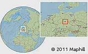 Savanna Style Location Map of Coburg, within the entire country, hill shading