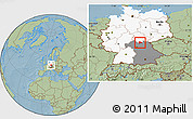 Savanna Style Location Map of Coburg, highlighted country, highlighted grandparent region, hill shading