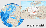 Shaded Relief Location Map of Coburg, highlighted country, highlighted parent region, within the entire country