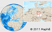 Shaded Relief Location Map of Coburg, highlighted grandparent region, within the entire country