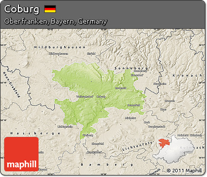 Physical Map of Coburg, shaded relief outside