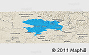 Political Panoramic Map of Coburg, shaded relief outside
