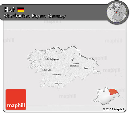 Silver Style 3D Map of Hof, single color outside