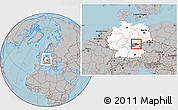 Gray Location Map of Hof, highlighted country, highlighted parent region, within the entire country, hill shading
