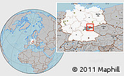 Gray Location Map of Hof, highlighted country, highlighted parent region, hill shading