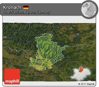 Satellite 3D Map of Kronach, darken