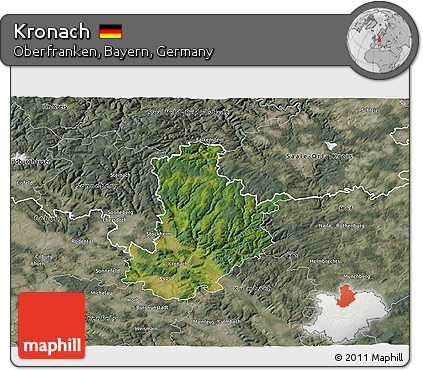 Satellite 3D Map of Kronach, semi-desaturated