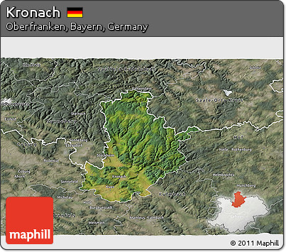 Satellite 3D Map of Kronach, semi-desaturated