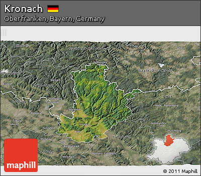 Satellite 3D Map of Kronach, semi-desaturated