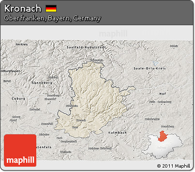 Shaded Relief 3D Map of Kronach, semi-desaturated