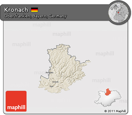 Shaded Relief 3D Map of Kronach, single color outside