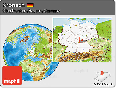 Physical Location Map of Kronach, highlighted country, highlighted parent region