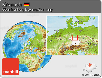 Physical Location Map of Kronach, highlighted grandparent region, within the entire country