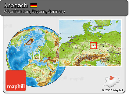 Physical Location Map of Kronach, highlighted parent region, within the entire country