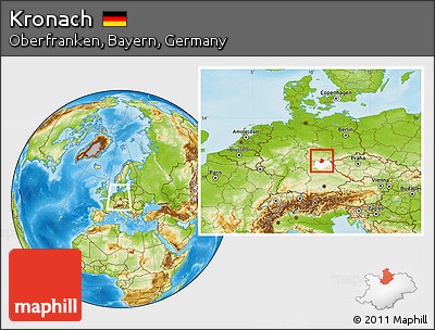 Physical Location Map of Kronach, highlighted parent region, within the entire country