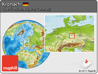 Physical Location Map of Kronach, highlighted parent region, within the entire country