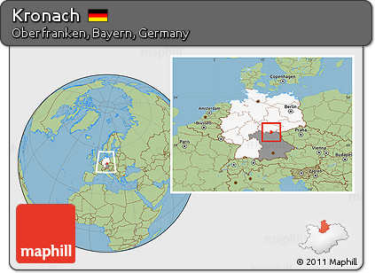 Savanna Style Location Map of Kronach, highlighted country, highlighted grandparent region, within the entire country