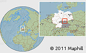 Savanna Style Location Map of Kronach, highlighted country, highlighted grandparent region, within the entire country, hill shading