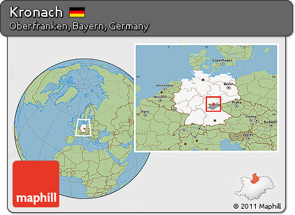 Savanna Style Location Map of Kronach, highlighted country, highlighted parent region, within the entire country