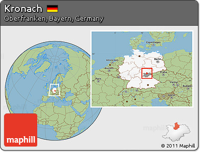 Savanna Style Location Map of Kronach, highlighted country, highlighted parent region, within the entire country