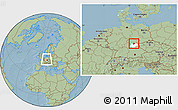 Savanna Style Location Map of Kronach, highlighted parent region, within the entire country, hill shading
