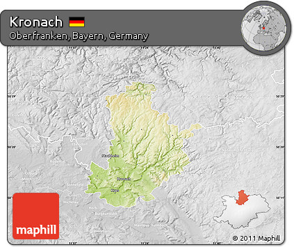 Physical Map of Kronach, lighten, desaturated