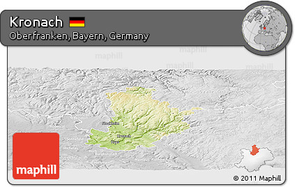 Physical Panoramic Map of Kronach, lighten, desaturated